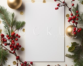 Mockup kerstkaart | Mockup voor canvasuitnodiging | Kerstmodel | 5 x 7 kaartmodel | Mockup wenskaart | Mockup voor briefpapier