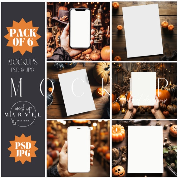 Halloween Mockup Bundle, Invitation Mockup, Halloween Invitation Mockup, 5x7 Card Mockup, Pumpkin Mockup, Fall Invitation Mockup
