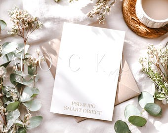 5x7 Wedding Invitation Mockup: Elegant White Card (PSD & JPG Digital Download)