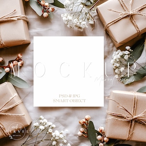 Geburtstagskarte Mockup, Flat Lay Karten MockUp, Grußkarte Mockup, Quadratische Karte Mockup, Einladung Mockup, Quadratische Hochzeitseinladung Mockup