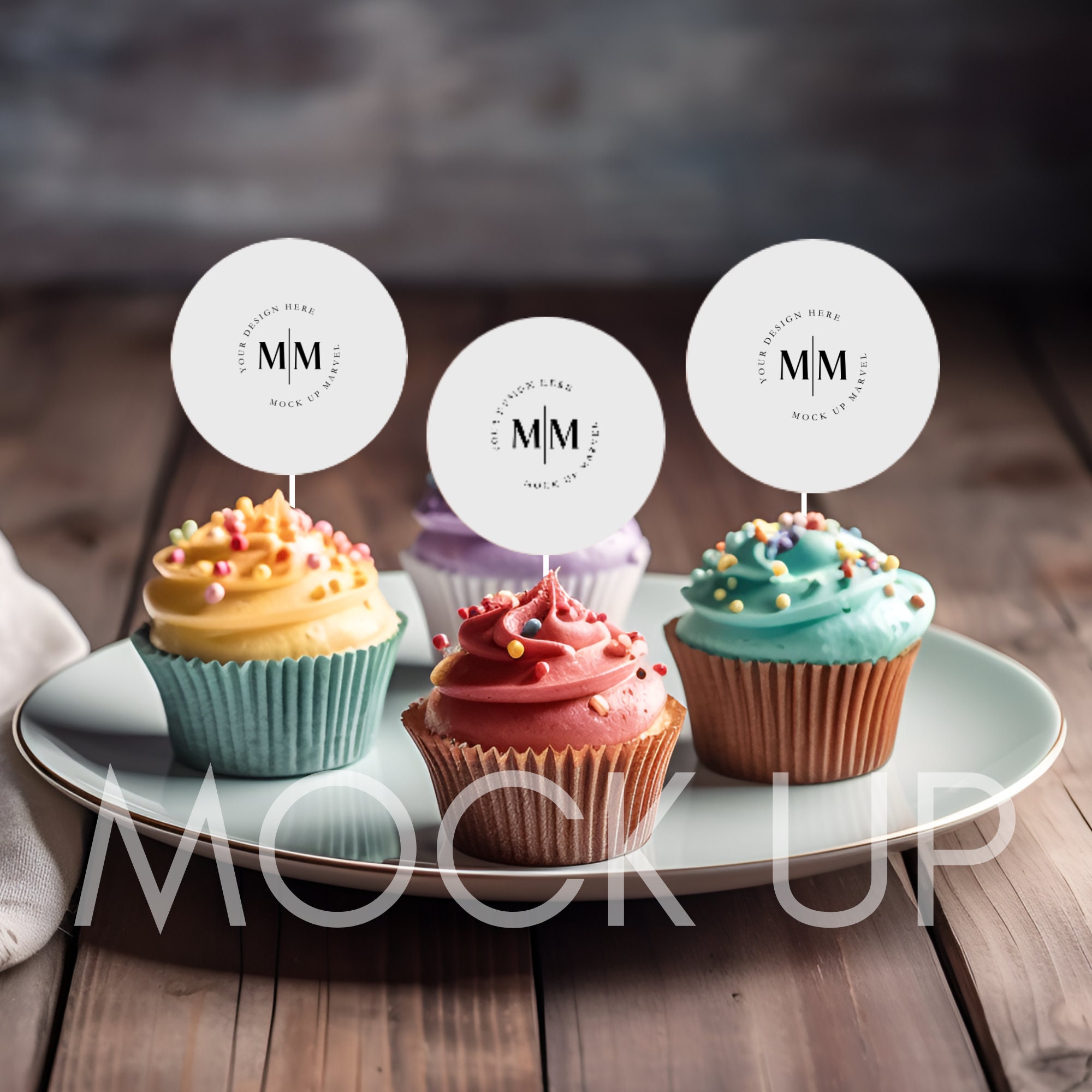 Mockup di topper per cupcake vuoto / Oggetto intelligente / Mockup di cupcake / Mockup di topper / Mockup di cupcake in stile / Download digitale / Mockup per feste