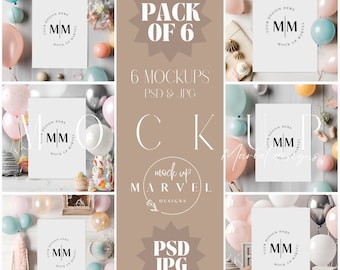 6 x Birthday Invitation Mockups | Kids Birthday Invitation Mockup | Smart Object | Party Invite Mockup | Mockup | Invite Mockup