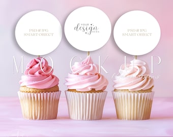 Cupcake Topper Mockup | 3 Cupcakes Mockup | Vanilla Cupcakes Mockup | Styled Mock-Up | Stock Photo Of Cupcake | Party Mockup