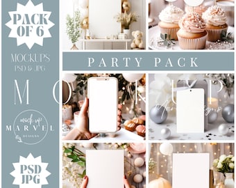 Geburtstagseinladung Mockup, Neutral Babyparty Mockup, 13x18 Karte Mockup, Digitales Smartphone Mockup, Neutral Geschenkanhänger Mockup, Schild Mockup