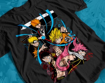 Anime Legends T-shirt Unisex, Five Legends Anime Manga T-shirt, Anime T-shirt, Anime Lover T-shirt, Grafisk Anime T-shirt, Manga T-shirt, Japansk T-shirt