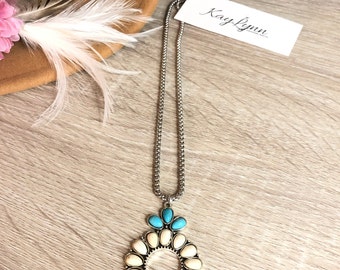 SQUASH BLOSSOM NECKLACE Western Pendant Necklace | White Buffalo, Turquoise Southwestern Jewelry