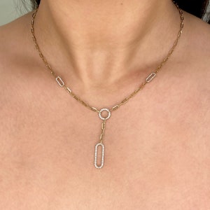 Paperclip Diamond Necklace/Trendy Solid Yellow Gold Diamond Paperclip Chain Locket Necklace/Box Link Necklace/Birthday Gift/Anniversary Gift