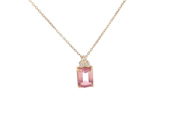 18 kt geelgouden ketting met toermalijn en diamanten hanger, verjaardagscadeau