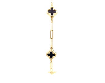 14K Solid Yellow Gold Clover Paperclip Bracelet