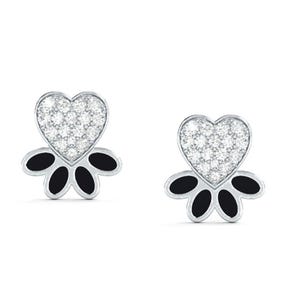 14K White Gold Heart Dog Paw Stud Earrings
