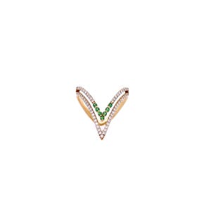18K Yellow Gold Tsavorite and Diamond V Shape Ring/ 18k solid gold Tsavorite diamond Ring/ Birthday gift/ Valentine’s Day gift