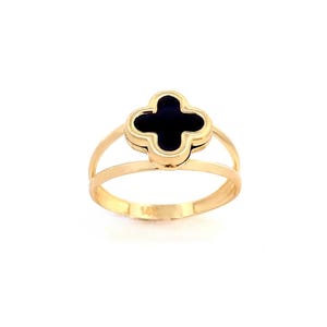 14K Solid Yellow Gold Clover Ring