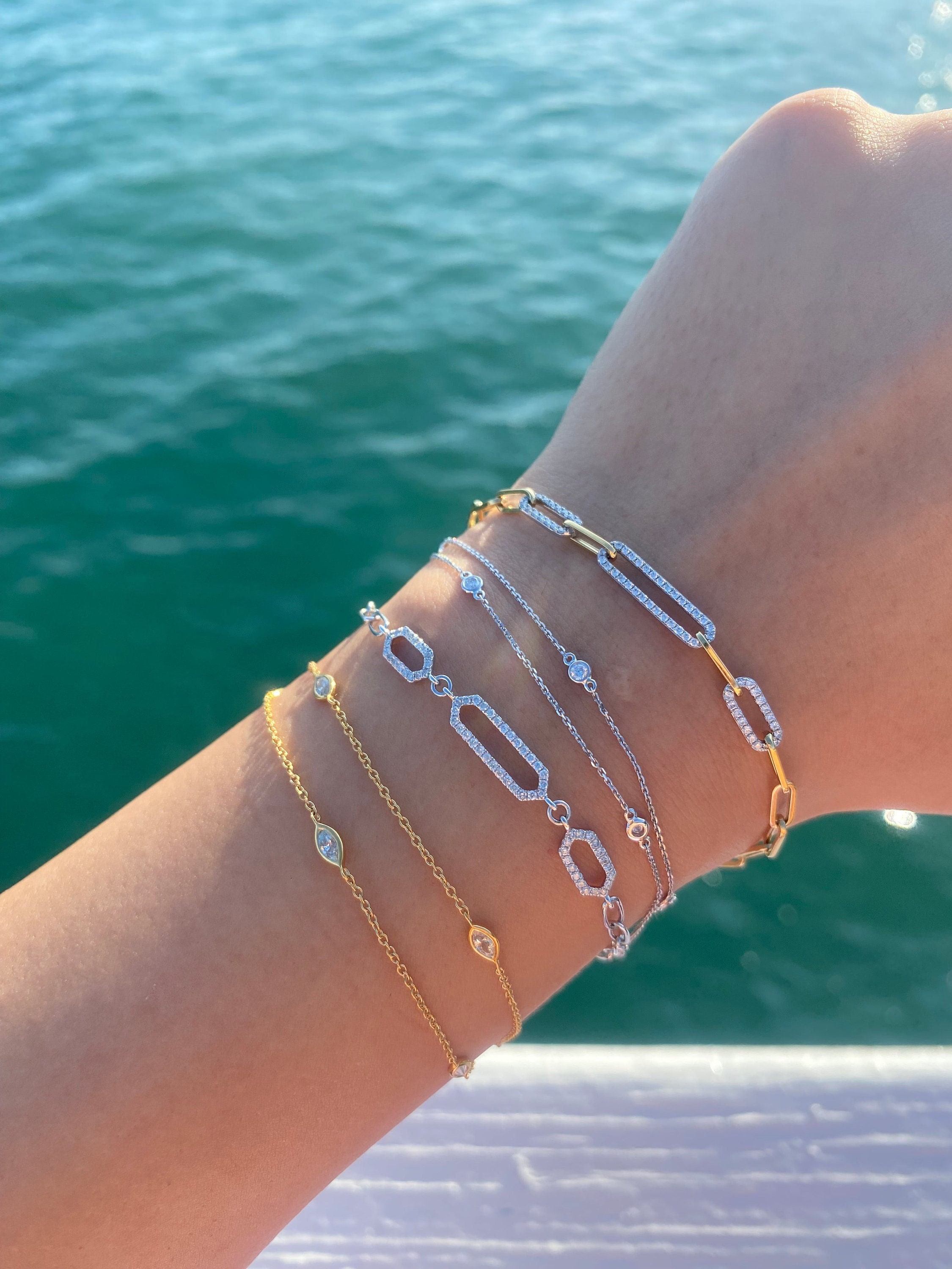 14K White Gold Diamond Paperclip Bracelet/ Trendy Paperclip Bracelet/ Mother’s Day Gift/ Anniversary Gift/ Birthday Gift/ Natural Diamond