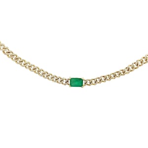 14K Yellow Gold Diamond Cuban Necklace with Emerald