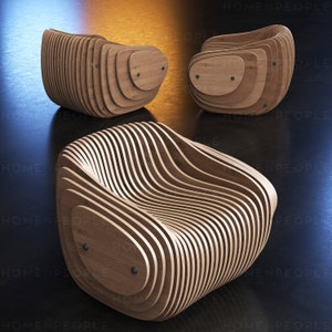 Parametric Armchair  A-1 / CNC files for cutting / Low Sit / Bean Wooden Seat / Wooden Office Chair