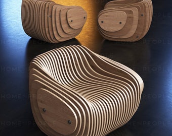 Parametric Armchair  A-1 / CNC files for cutting / Low Sit / Bean Wooden Seat / Wooden Office Chair