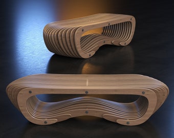 Parametric Bench A-8 / CNC Files for Cutting / Wooden Seat / Office Bench / Waiting Area / Wooden Sculpture for Lobby