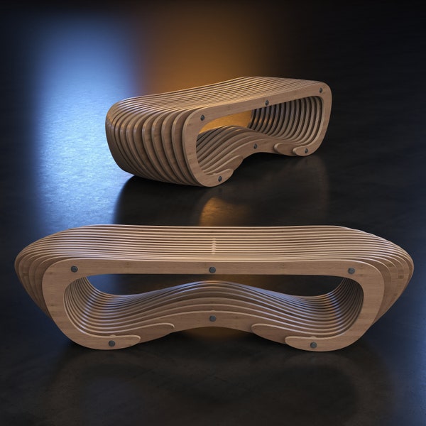 Parametric Bench A-8 / CNC Files for Cutting / Wooden Seat / Office Bench / Waiting Area / Wooden Sculpture for Lobby