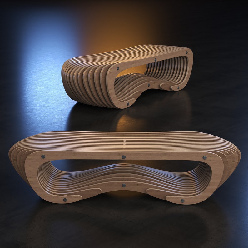 Parametric Bench A-8 / CNC Files for Cutting / Wooden Seat / Office Bench / Waiting Area / Wooden Sculpture for Lobby zdjęcie 1