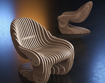 Parametric Armchair  A-3 / CNC files for cutting / Bean Wooden Seat / Office Wooden Chair