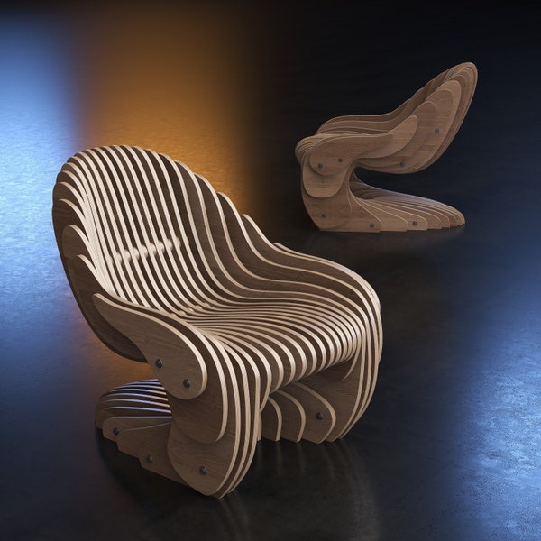 Parametrischer Sessel A-3 / CNC-Dateien zum Schneiden / Bean Holzsitz / Bürostuhl aus Holz