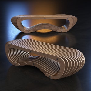 Parametric Bench A-8 / CNC Files for Cutting / Wooden Seat / Office Bench / Waiting Area / Wooden Sculpture for Lobby image 3