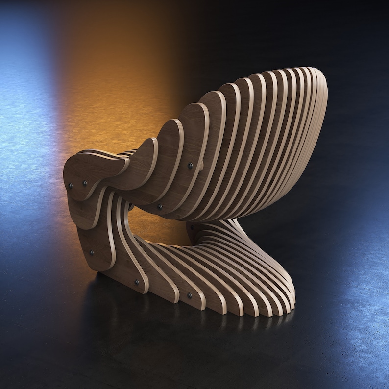 Parametric Armchair A-3 / CNC files for cutting / Bean Wooden Seat / Office Wooden Chair zdjęcie 4