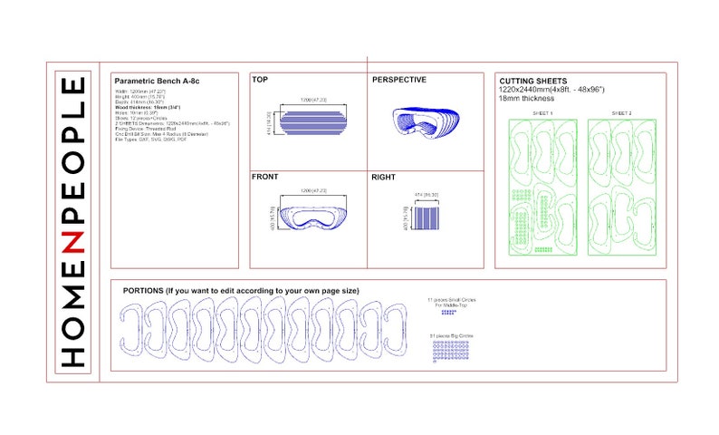 Parametric Bench A-8 / CNC Files for Cutting / Wooden Seat / Office Bench / Waiting Area / Wooden Sculpture for Lobby zdjęcie 8