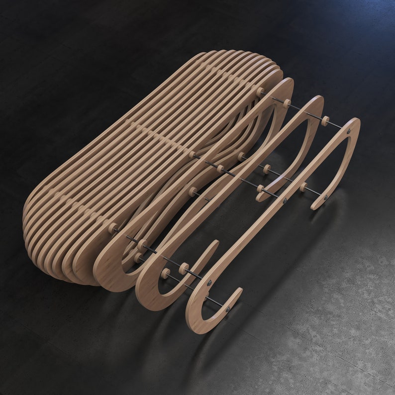 Parametric Bench A-8 / CNC Files for Cutting / Wooden Seat / Office Bench / Waiting Area / Wooden Sculpture for Lobby zdjęcie 6