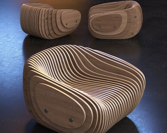 Parametric Armchair  A-1 / CNC files for cutting / Low Sit / Bean Wooden Seat / Wooden Office Chair