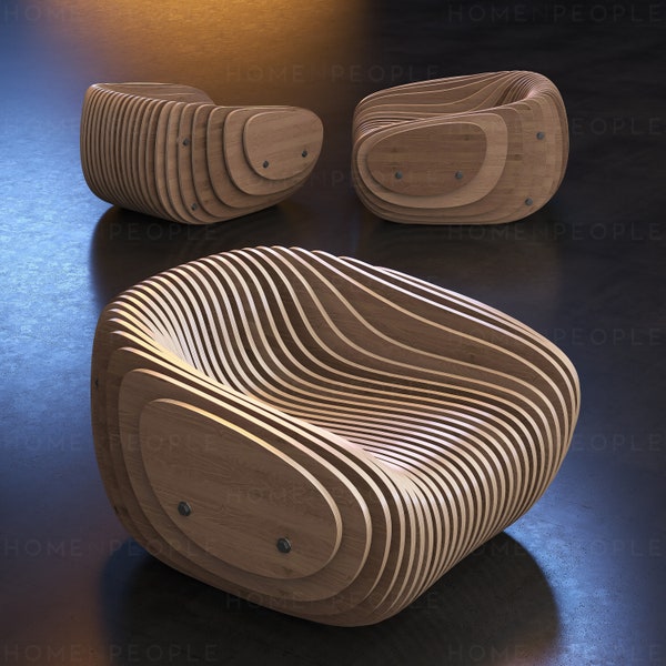 Parametric Armchair  A-1 / CNC files for cutting / Bean Wooden Seat / Office Wooden Chair