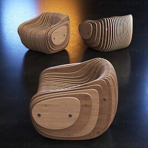 Parametric Armchair A-1 / CNC files for cutting / Low Sit / Bean Wooden Seat / Wooden Office Chair zdjęcie 2