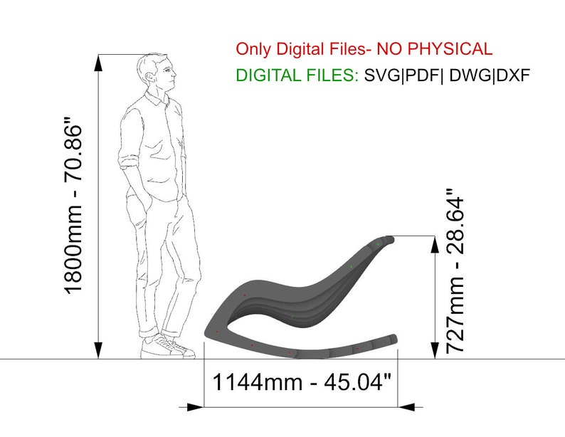Parametric Rocking Chair A-1 / Cnc Files for Cutting / Confortable Relax Seat / Wooden Resting Armchair / Cnc Laser Cut zdjęcie 2