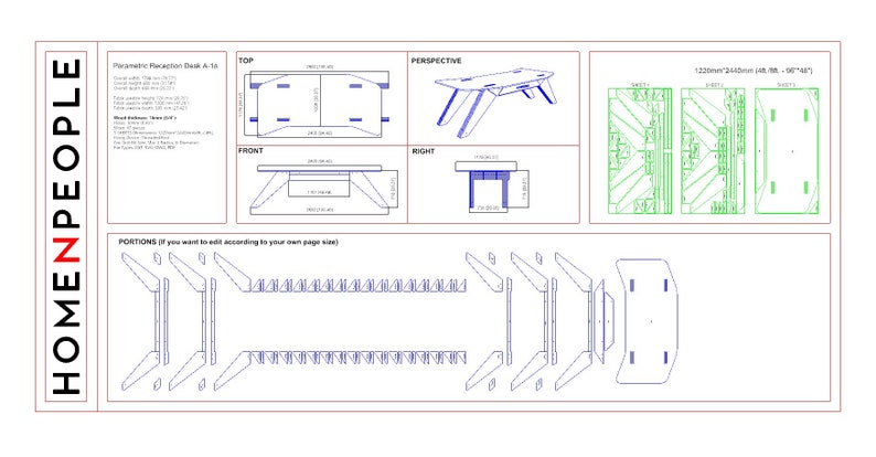 Parametric Reception Desk A-6 / Cnc files for Cutting / Wooden Office Table/ Executive Table / Plywood Working Desk image 6