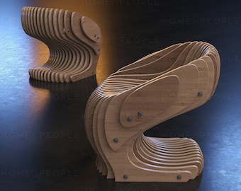 Sillón paramétrico A-2 / Archivos CNC para corte / Plano de asiento de madera Cnc / Silla de escultura de oficina / Muebles modernos / Silla de mesa de comedor
