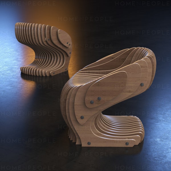 Fauteuil paramétrique A-2 / Fichiers CNC à découper / Plan d'assise en bois CNC / Chaise de bureau sculpture / Meubles modernes / Chaise de table à manger