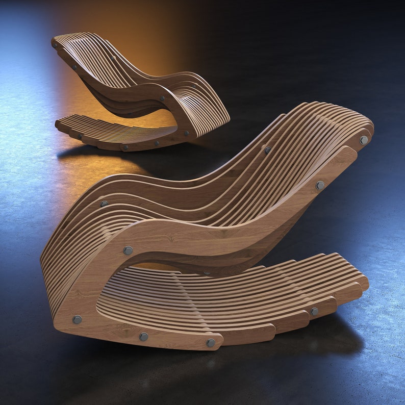 Parametric Rocking Chair A-1 / Cnc Files for Cutting / Confortable Relax Seat / Wooden Resting Armchair / Cnc Laser Cut zdjęcie 1