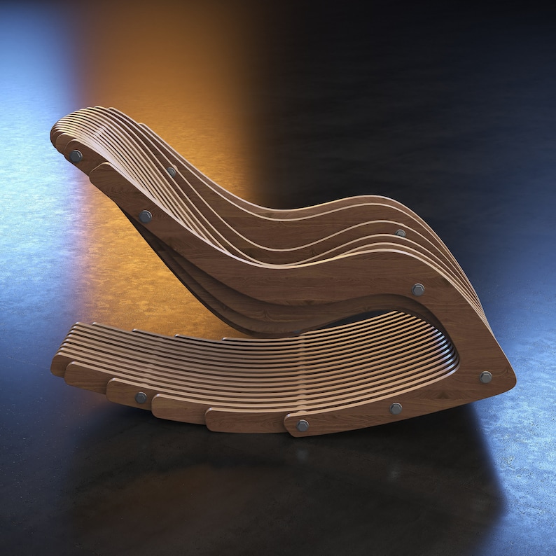 Parametric Rocking Chair A-1 / Cnc Files for Cutting / Confortable Relax Seat / Wooden Resting Armchair / Cnc Laser Cut zdjęcie 3