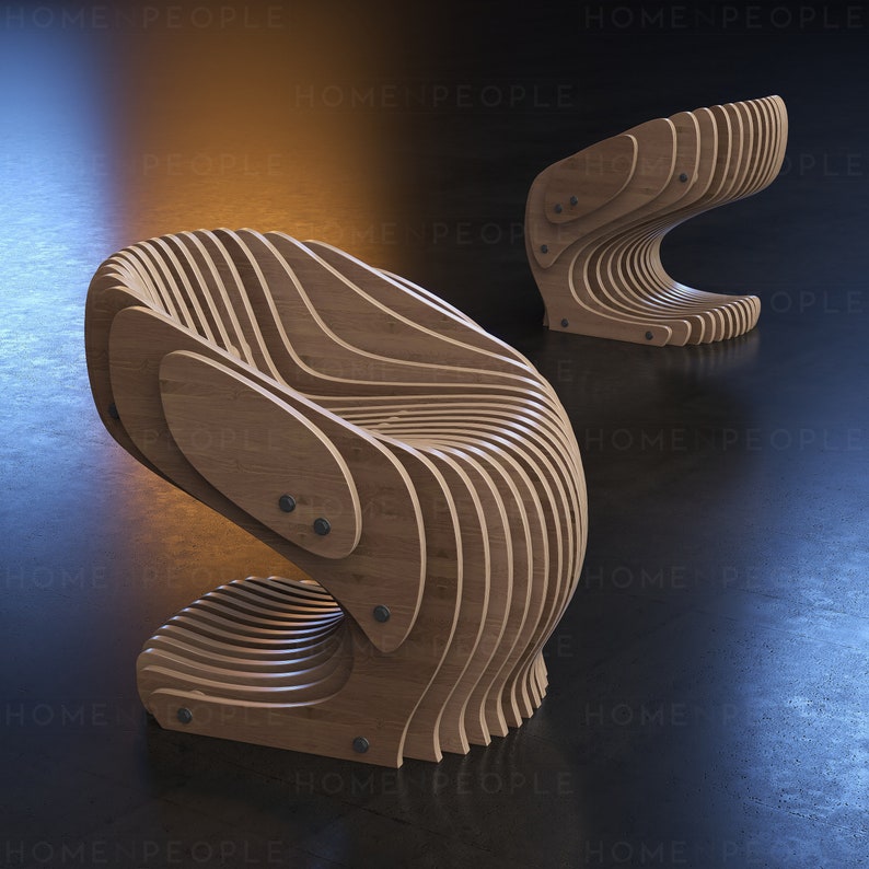 Parametric Armchair A-2 / CNC files for cutting / Cnc Wooden Seat Plan / Office Sculpture Chair / Modern Furniture / Dining Table Chair zdjęcie 3