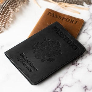 Cartera de viaje de cuero MONOGRAMA, cartera de pasaporte personalizada, cubierta de pasaporte de cuero desgastado, regalo de viaje personalizado, mejor regalo de Navidad
