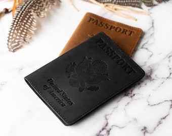 Cartera de viaje de cuero MONOGRAMA, cartera de pasaporte personalizada, cubierta de pasaporte de cuero desgastado, regalo de viaje personalizado, mejor regalo de Navidad