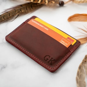 Cartera de cuero personalizada, cartera minimalista, cartera verde de cuero, cartera azul delgada de cuero envejecido, regalo del día del padre, regalo de Navidad