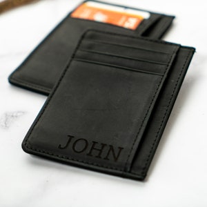 Cartera delgada para hombres, Cartera de cuero minimalista, Tarjetero de crédito minimalista RFID, Cartera de bolsillo frontal delgada para hombre, Cartera delgada personalizada