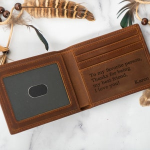 Ideas de regalos personalizados para hombres, billetera personalizada, billetera grabada, billetera de cuero, billetera para hombre, billetera personalizada, regalo de cumpleaños para él, regalo de papá