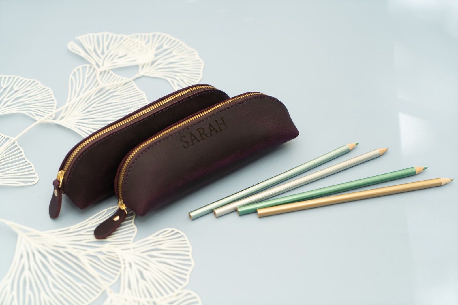 Image of Personalized Leather Pencil Pouch - LeatherVogueTX