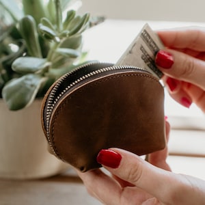 Custom Small Zipper Pouch, Small Leather Purse, Leather Coin Purse, Leather Coin Holder, Engraved Leather Pouch, Personalized Red Coin Purse