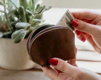 Custom Small Zipper Pouch, Small Leather Purse, Leather Coin Purse, Leather Coin Holder, Engraved Leather Pouch, Personalized Red Coin Purse