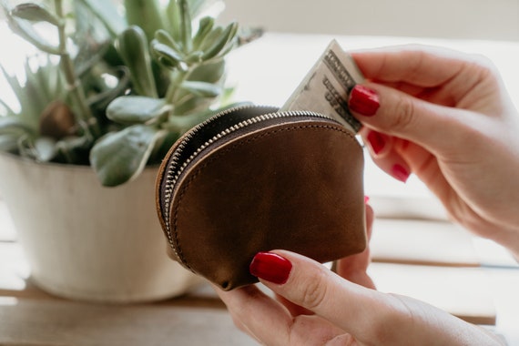 Custom Small Zipper Pouch, Small Leather Purse, Leather Coin Purse, Leather Coin Holder, Engraved Leather Pouch, Personalized Red Coin Purse