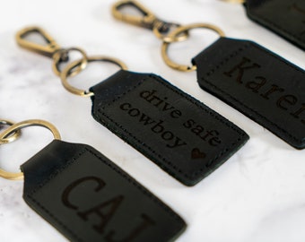 Personalized Leather Keychain, Custom Leather Key chain, Mens gift, Fathers Day Gift for Dad, Best Gift, Birth Flower Keychain
