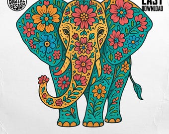 Elephant PNG, Elephant Clipart, Boho Elephant, Floral Elephant PNG, Mandala Elephant, Sublimation png, Digital Download